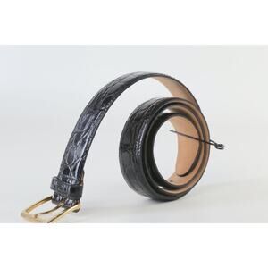 Vintage Black Croco Print Leather Classic Buckle Waist Belt Size 38 / 95